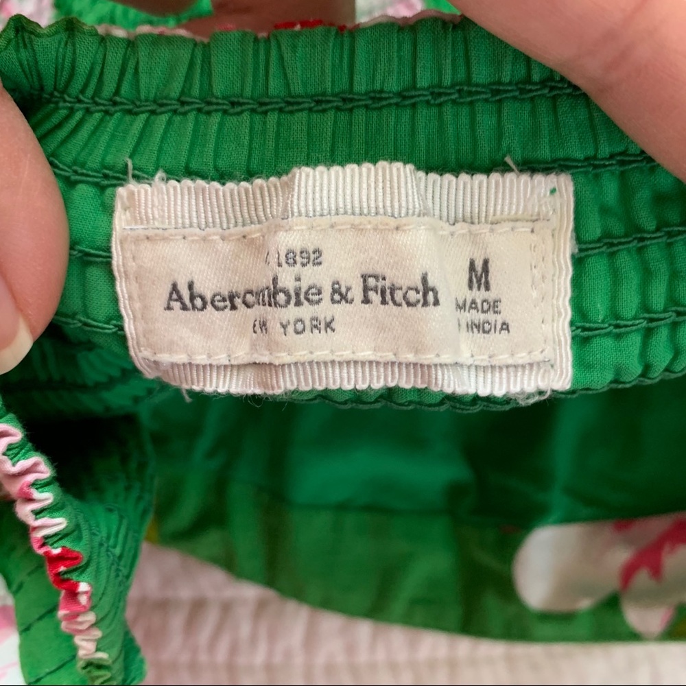 Strapless Green Pink Floral Dress Pockets - Picture 6 of 8